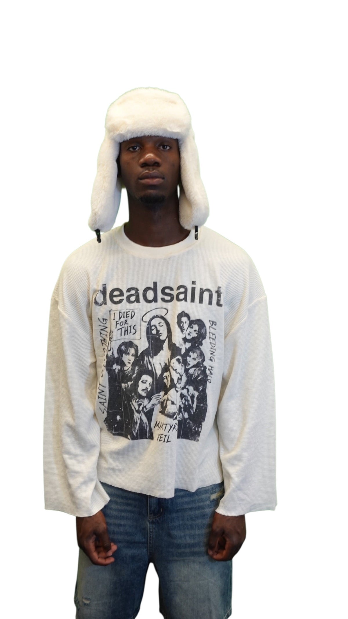 “Saint of Nothing” Raw Cropped Waffle Thermal