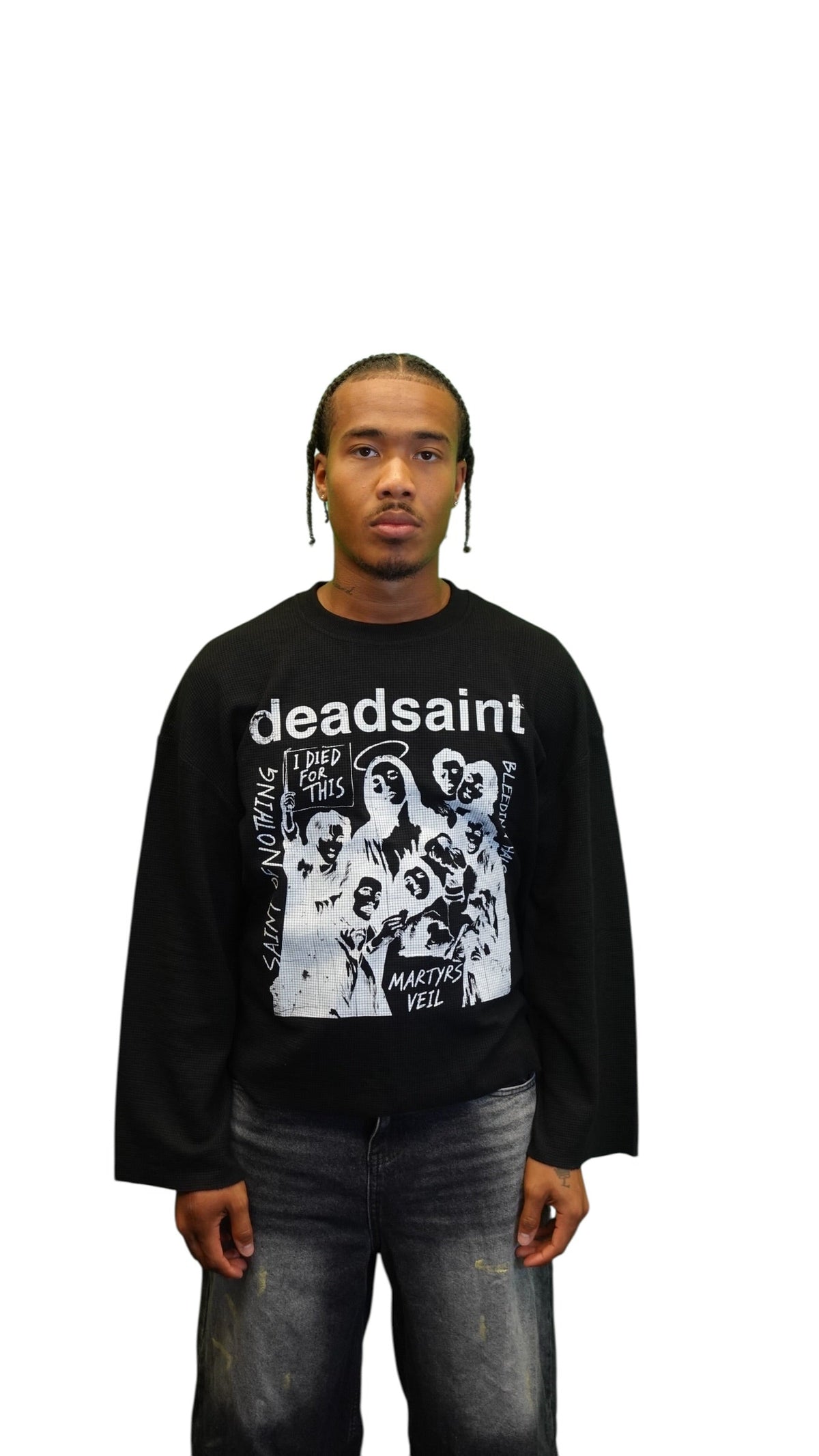 “Saint of Nothing” Raw Cropped Waffle Thermal